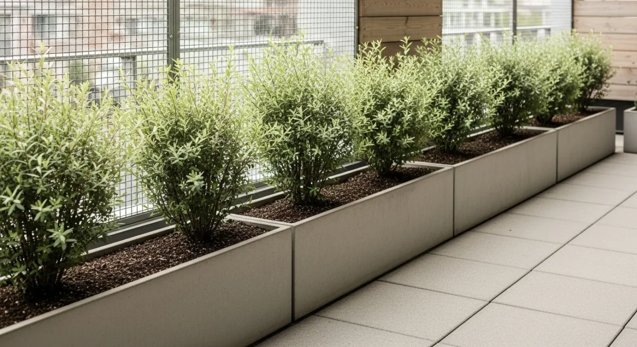 Gard-Viu-din-Salcie-Japoneza-in-jardiniere-langa-un-gard-normal